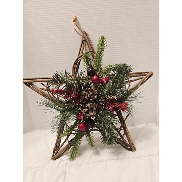 Woven Rattan Tree Star Topper Red PineCone Ralph Lauren Christmas Classic Decor - Picture 1 of 9
